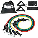 Resistance Bands Set Adjustable 5 Sizes Foam Handles Ankle Strap Door Anchors or 5 Anti-Snap Loop Resistance Weight Bands Set or 4 Pull up Bands Set or 5 Workout Strength Exercise Therapy Bands Set by Yogu